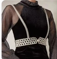 Chaîne de corps style français en perles avec motif de grille en losange tissé - Style Harnais Tissé de Perles / Blanc