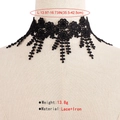 Detailed view of black gothic lace choker showing 13.8g weight and adjustable length specs - Retro Gothic Floral Embroidered Drop Lace Iron Style (N10937)