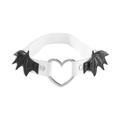 Jarretière gothique en cuir blanc avec anneau cœur et ailes de chauve-souris noires - Style Cœur Aile de Chauve-souris Blanche (C0278)