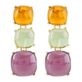 Boucles d'oreilles pendantes géométriques à trois niveaux avec pierres résine colorées - Boucles d'oreilles pendantes triple carré color block / Boucles d'Oreilles Multicolores