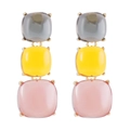 Boucles d'oreilles géométriques en résine avec pendentifs carrés gris, jaune et rose - Boucles d'oreilles pendantes color block gris jaune rose (E11767)