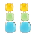 Détail de boucles d'oreilles bohèmes à trois couches avec pendentifs en résine jaune et bleu - Boucles d'oreilles triple pendant gelée jaune vert bleu (E11768)