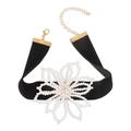 Elegant black velvet choker with a white pearl flower pendant and golden clasp - Black Velvet Artificial Pearl Flower Choker