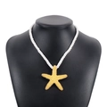 Collar con colgante de estrella de mar dorada texturizada y cordón de cuerda blanca - Collar Cuerda Blanca Colgante Estrella de Mar Texturizada Dorada (N11329)