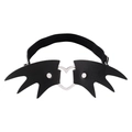 Jarretière gothique en cuir noir avec boucle cœur argentée et ailes de chauve-souris - Style Cœur Ailes de Chauve-souris (C0443)