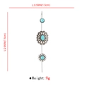 Detailed view of bohemian floral drop earrings with turquoise stones and size markings - E11864