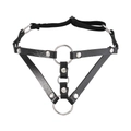 Jarretière gothique en cuir noir avec anneaux métalliques et sangles élastiques réglables - Style Harnais Cuir Multi-anneaux Rivet (C0256)