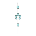 Detail of vintage silver hair pin featuring seven inlaid turquoise stones in a retro style - E11865