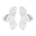 Detailed close-up showing the metallic crumpled texture of vintage petal drop earrings - Silver