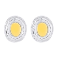Detail of oval earrings with hammered silver texture and yellow enamel center - Silver And Gold Hammered Earrings(E12016)