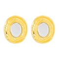 Exaggerated oval metal stud earrings with golden hammered texture and silver mirror finish - Gold And Silver Hammered Earrings(E12015)