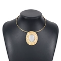 Statement necklace with gold choker and large oval mirror pendant in vintage style - Gold