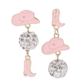 Pendientes asimétricos de bota y sombrero vaquero rosa con bola de discoteca - Rosa