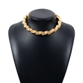 Exaggerated gold twisted choker necklace with intricate spiral geometric texture for women - Gold