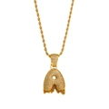 Collar hip hop de cadena de cuerda dorada con colgante de letra A y circonitas blancas - Letra A