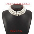 Three-layer faux pearl choker necklace shown on a black display with size details - Retro Triple Layer Artificial Pearl Choker (N11726) / White
