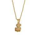 Detail of hip hop S-letter pendant with dripping orange gemstone and rope chain - S