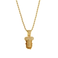 Close-up of gold rope chain with zircon-studded letter T pendant in lava drip style - Letter T