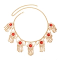 Bohemian gold metal waist chain with red zircon pendants and tassel fringe charms - Gold