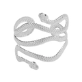 Silver multi-layer snake arm cuff with detailed scale texture and open adjustable design - Double Head Snake / Silver
