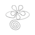 Macro shot of silver flower arm cuff with leaf spiral and shimmering centered zircon - Five-Petal Flower Spiral Style / Silver