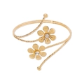 Detail of golden flower arm cuff featuring hammer texture and sparkling rhinestones - Gold