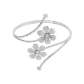 Silver flower arm cuff with layered hammered metal rings and sparkling crystals - Double Flower Style / Silver