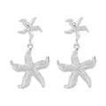 Élégantes boucles d'oreilles étoiles de mer argentées avec texture scintillante pour la plage - Boucles d'Oreilles Pendantes Étoile de Mer Double Couche Argentée (E12632)