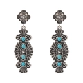 Detail of bohemian silver earrings featuring vintage floral engravings and turquoise stones - Geometric Ethnic Style (Style 3)
