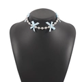 Silver beaded choker featuring delicate light blue ribbon bows in a Y2K aesthetic style - Blue