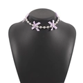 Y2K beaded choker necklace in silver metal with small lavender ribbon bow details - Purple