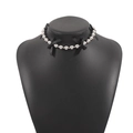Gothic style silver beaded choker with black ribbon bows on a mannequin display - Black