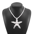 Collar con colgante de estrella de mar plateada pulida y cadena trenzada gruesa - Collar Cuerda Colgante Estrella de Mar Plateada (N11946)