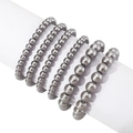 6-piece minimalist pearl bracelet set in grey and silver with varying bead sizes - Mixed Size Pearl Beaded Bracelet Set / Gray