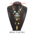Detailed view of bohemian turquoise necklace on bust with precise size measurements - N12152