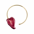 Macro detail of a 3D gold metal collar necklace featuring a deep red calla lily floral pendant - Dark Red (N13321)