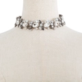 Luxury choker necklace with oversized colorful crystals on a linen mannequin display - Clear Smoky Gray Style (N10972)
