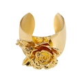 Macro shot of 3D rose flower detail on wide polished gold-plated metal cuff bracelet - Bangle / Gold Bracelet (B2952)