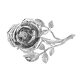 Vintage silver metal 3D rose flower brooch with layered petals and leaves for coats - Brooch / Silver Style (B2951)