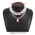 Detailed view of multilayer baroque pearl necklace with sizes and weight dimensions - Four-Layer Baroque Pearl Pendant Necklace (N12257) / White