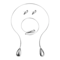 Conjunto de joyas de plata minimalista con collar, pulsera y pendientes de forma de gota - Plateado