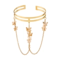 Detailed view of gold butterfly arm cuff with delicate dangling chain tassels - Butterfly Tassel Style (B3023)