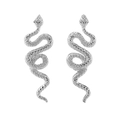 Exquisite silver twisted snake stud earrings with detailed scale texture on white background - Silver