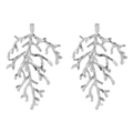 Macro detail of silver coral branch earrings showing natural textured metallic finish - Coral Branch Shape / Silver Earrings (E13555)