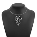 Macro detail of the silver coral-like branch pendant on a minimalist metal collar necklace - Metal Choker With Branch Pendant / Silver Choker (N12587)