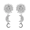 Orecchini pendenti vintage in argento con sole, luna e rilievo di volti celesti - Stile Sole Luna Boho Vintage (E13635) / Argento