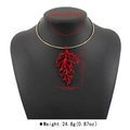 Golden collar necklace featuring a large red coral branch pendant on a black bust - Red Necklace (N12771)