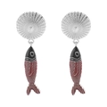 Orecchini pendenti a forma di pesce bohémien con smalto rosso e perni argentati - Orecchini a Pesce Rossi e Neri (Argento) (E13558)