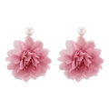 Pendientes de flores de gasa rosa con perlas artificiales, joyería elegante para verano - Rosa