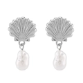 French vintage shell pearl drop earrings with baroque design in silver finish - Seashell Pearl Style (E13445)
